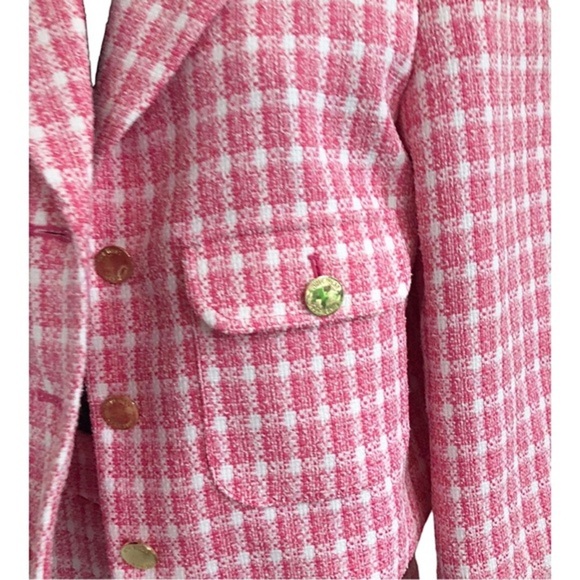 Nine West pink berry crush boucle look gold button jacket skirt suit set size M - Picture 13 of 17